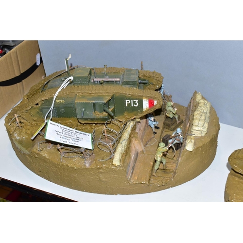 553 - TWO WWI BATTLE SCENE DIORAMAS, 1/35 scale, scenes featuring Emhar models of the MK.5 'Hermaphrodite'... 