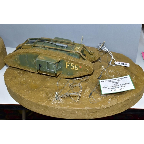 553 - TWO WWI BATTLE SCENE DIORAMAS, 1/35 scale, scenes featuring Emhar models of the MK.5 'Hermaphrodite'... 