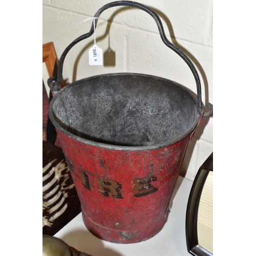 556 - A GALVANISED FIRE BUCKET, red painted exterior with gold shaded lettering, worn condition with paint... 