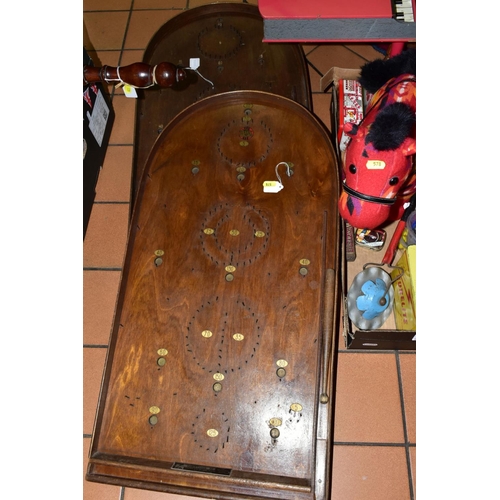 578 - AN AJAX CORINTHIAN 10 WOODEN BAGATELLE BOARD, playworn condition but complete with stick and quantit... 