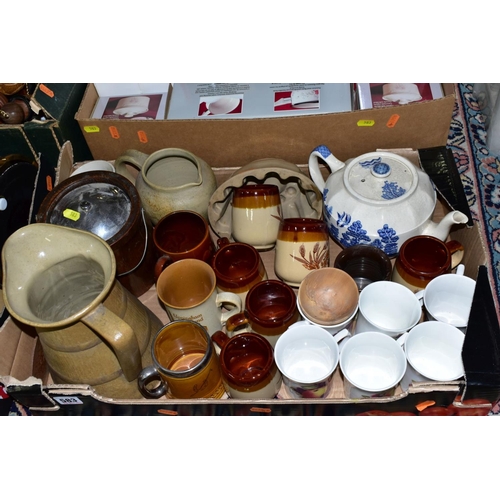 583 - FOUR BOXES OF 19TH AND 20TH CENTURY CERAMICS, KITCHEN SUNDRIES ETC, including an early 19th century ... 