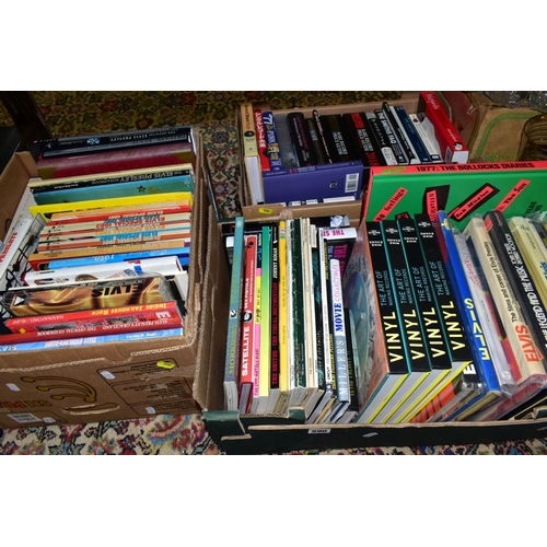 590 - THREE BOXES OF MODERN MUSIC BOOKS, to include Elvis Presley, The Smiths, Morrissey, etc