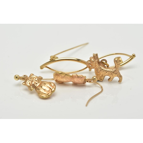 6 - A 9CT GOLD OPENWORK BAR BROOCH AND A PAIR OF YELLOW METAL DROP EARRINGS, the openwork brooch, of a c... 