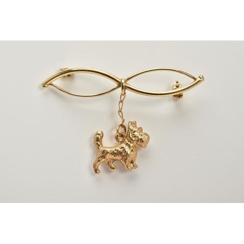 6 - A 9CT GOLD OPENWORK BAR BROOCH AND A PAIR OF YELLOW METAL DROP EARRINGS, the openwork brooch, of a c... 