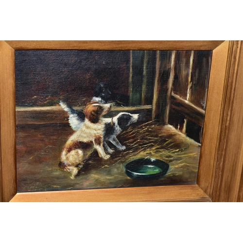 603 - ATTRIBUTED TO S.A. MORDECAI, late 19th/early 20th Century Terrier dogs waiting in a barn, indistinct... 