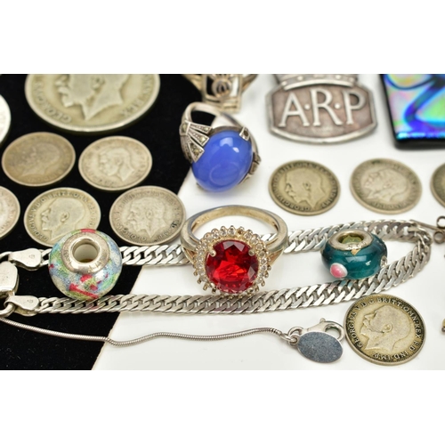 64 - AN ASSORTED SELECTION OF JEWELLERY AND ITEMS, to include a silver A.R.P. Button medal, hallmarked Lo... 