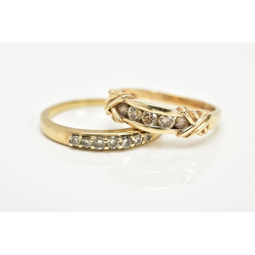 80 - TWO DIAMOND RINGS, the first a half eternity ring, with channel set round brilliant cut diamonds, cr... 