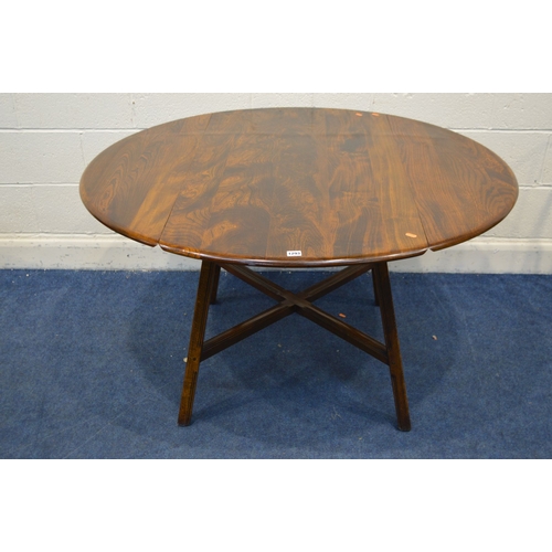 1293 - A DARK ERCOL MODEL 477 DROP LEAF TABLE, open length 124cm x closed length 63cm x depth 113cm x heigh... 