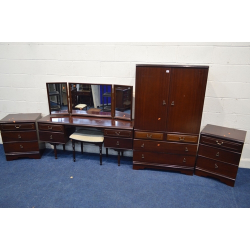 1342 - A MODERN MEREDEW MAHOGANY BEDROOM SUITE, comprising a gentleman's wardrobe, dressing table with mirr... 