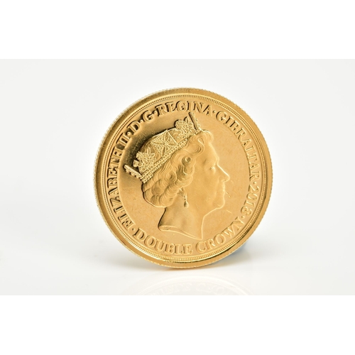 90 - A GIBRALTAR DOUBLE CROWN COIN, of 9k gold proof, approximate weight 8 grams, 26mm, 2018 with a minta... 