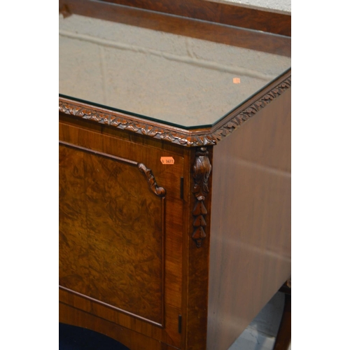 1327 - A SMALL MAHOGANY CHEST OF THREE DRAWER, on bracket feet, together with a mahogany serpentine chest o... 