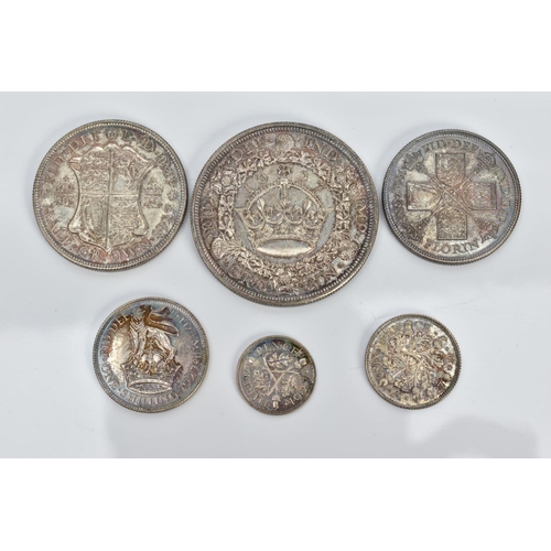 19 - SIX 1927 GEORGE V PROOF COINS, wreath crown to threepence toned UNC (6)