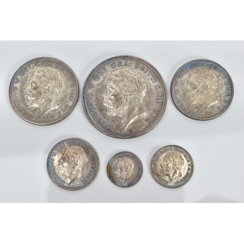19 - SIX 1927 GEORGE V PROOF COINS, wreath crown to threepence toned UNC (6)