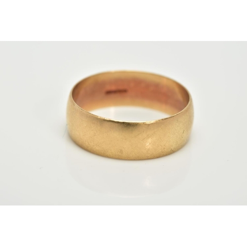 13 - A 9CT GOLD WIDE WEDDING BAND, plain polished design, hallmarked 9ct gold Sheffield, ring size T, app... 