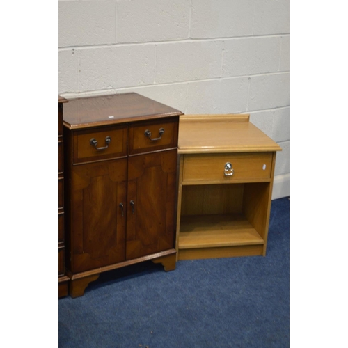 1336 - A QUANTITY OF OCCASIONAL FURNITURE, to include two yewwood hi fi cabinets, mahogany and glass hall t... 