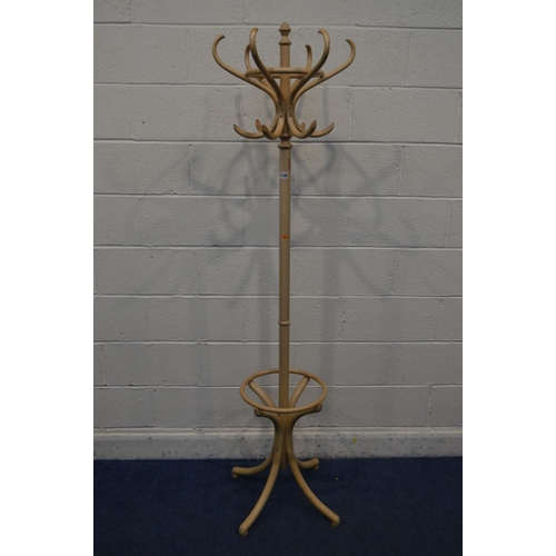 1338 - A MODERN BEECH BENTWOOD STYLE HAT/COAT STAND, with label reading TON, Chech Republic, height 193cm