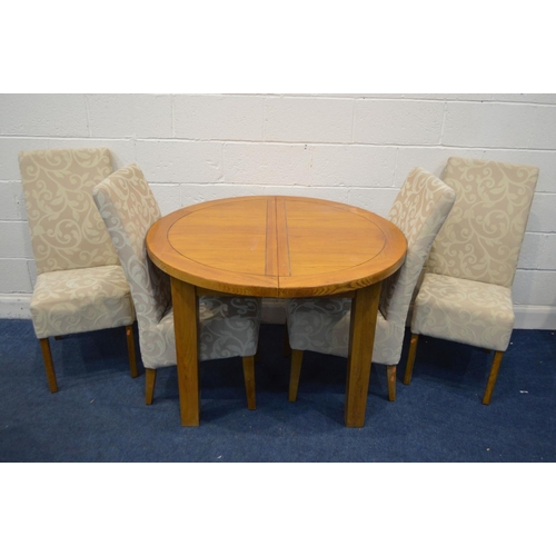 1345 - A MODERN GOLDEN OAK CIRCULAR DINING TABLE, diameter 110cm x height 79cm (extending leaf faulty, sd t... 