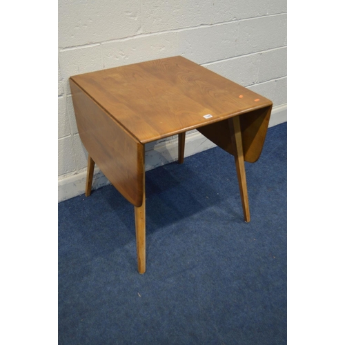 1346 - A BLONDE ERCOL MODEL 383 ELM AND BEECH DROP LEAF DINING TABLE, open length 138cm x closed length 66c... 