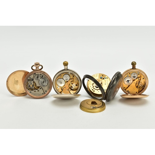 2 - FOUR OPEN FACED POCKET WATCHES, to include a gold plated 'Waltham' with a white dial signed 'Waltham... 