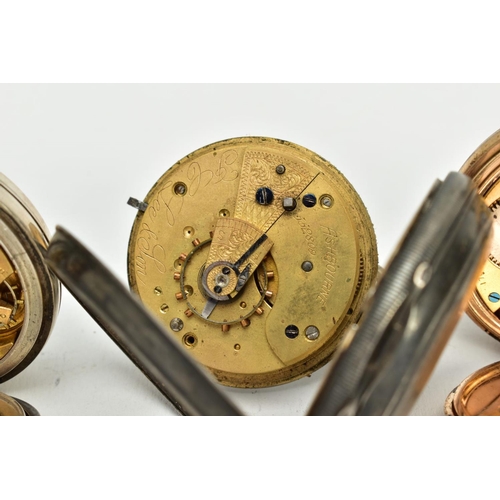 2 - FOUR OPEN FACED POCKET WATCHES, to include a gold plated 'Waltham' with a white dial signed 'Waltham... 