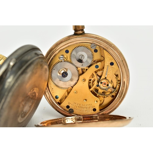 2 - FOUR OPEN FACED POCKET WATCHES, to include a gold plated 'Waltham' with a white dial signed 'Waltham... 