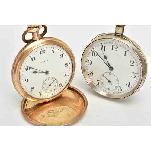 2 - FOUR OPEN FACED POCKET WATCHES, to include a gold plated 'Waltham' with a white dial signed 'Waltham... 