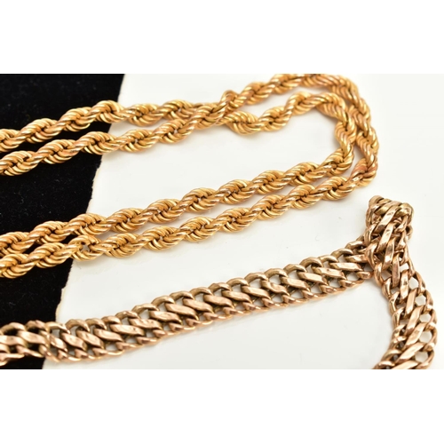 26 - A 9CT GOLD ROPE TWIST CHAIN AND A BRACELET, the hollow rope twist chain, fitted with a spring clasp,... 