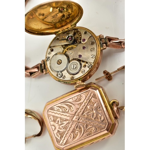 27 - A SMALL QUANTITY OF ITEMS, to include a ladies 9ct gold wristwatch, silver dial, Arabic numerals, bl... 