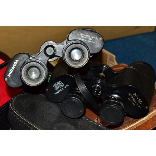 492 - BINOCULARS COMPRISING WRAY MAGNIVU 8 x 30, MARK SCHEFFEL 20 x 50, unbranded 10 x 50, Sears 7 x 35, M... 