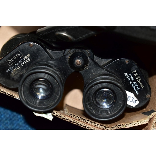 492 - BINOCULARS COMPRISING WRAY MAGNIVU 8 x 30, MARK SCHEFFEL 20 x 50, unbranded 10 x 50, Sears 7 x 35, M... 