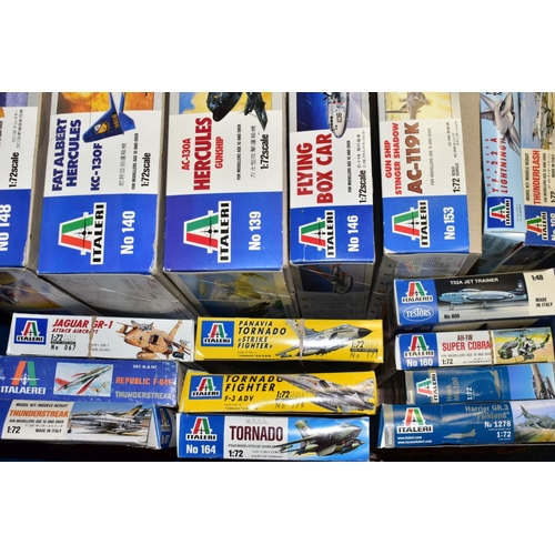 493 - A QUANTITY OF BOXED UNBUILT ITALERI PLASTIC CONSTRUCTION KITS, all are assorted military aircraft, a... 