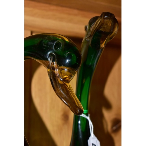 497 - TWO MURANO GLASS DUCKS, one extending neck, height 33.5cm, the other with head bowed, height 30.5cm,... 