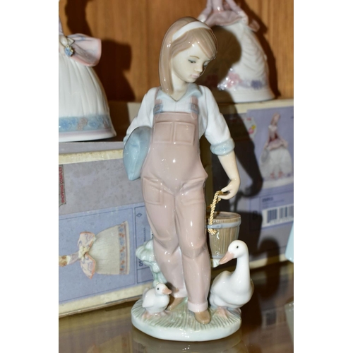 498 - FOUR BOXED LLADRO FIGURES/BELL, comprising 'Rose' No 6275 by Jose Puche 1996, retired 2007, height 1... 