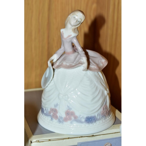 498 - FOUR BOXED LLADRO FIGURES/BELL, comprising 'Rose' No 6275 by Jose Puche 1996, retired 2007, height 1... 