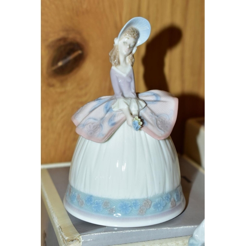 498 - FOUR BOXED LLADRO FIGURES/BELL, comprising 'Rose' No 6275 by Jose Puche 1996, retired 2007, height 1... 