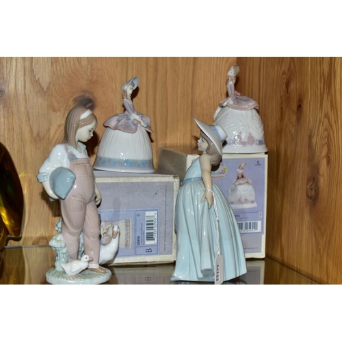 498 - FOUR BOXED LLADRO FIGURES/BELL, comprising 'Rose' No 6275 by Jose Puche 1996, retired 2007, height 1... 