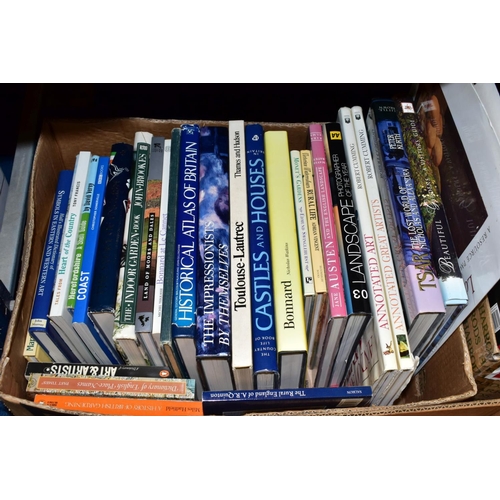 520 - SIX BOXES OF BOOKS, subjects include travel, topography, horticulture, art history and fiction, etc