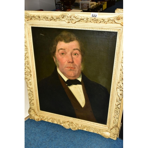 522 - A HEAD AND SHOULDERS PORTRAIT OF A VICTORIAN GENTLEMAN, unsigned oil on canvas, framed, size approxi... 