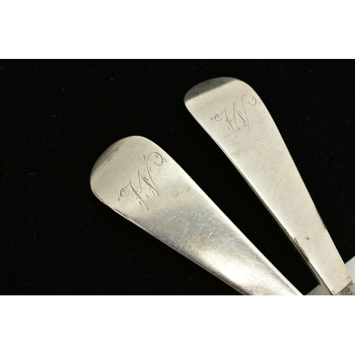 59 - A PAIR OF PROVINCIAL SILVER TABLESPOONS, each of a plain polished design, engraved 'W' initial to th... 