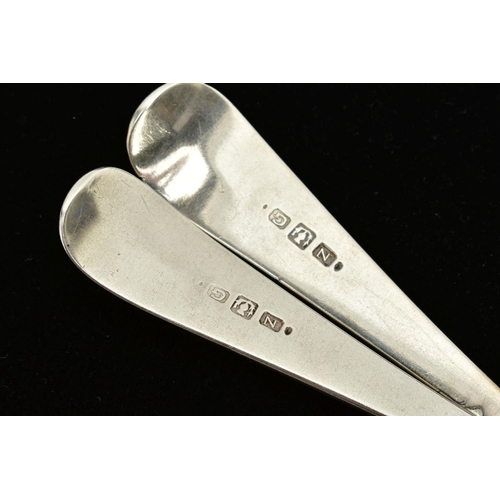 59 - A PAIR OF PROVINCIAL SILVER TABLESPOONS, each of a plain polished design, engraved 'W' initial to th... 