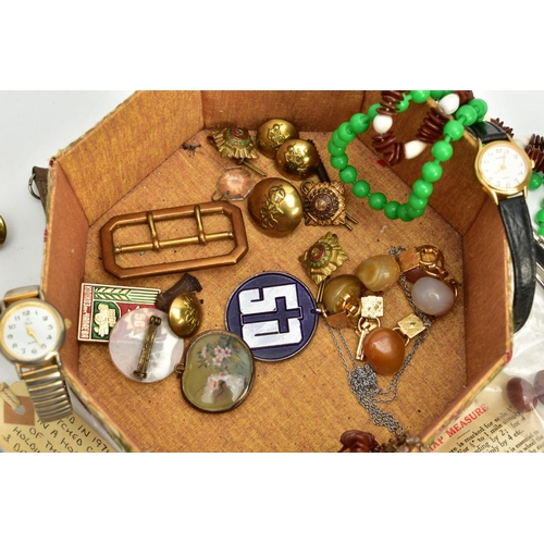 60 - A BOX OF ITEMS, to include a silver gilded medal 'Founder 1917 Maguncor, lodge 3906, assistant, on a... 