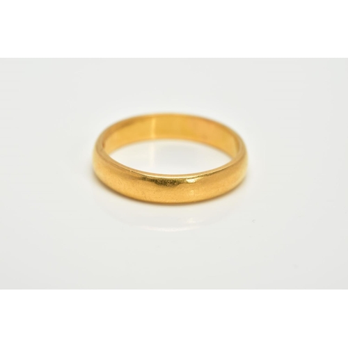 9 - A 22CT GOLD WEDDING BAND, plain polished design, hallmarked 22ct gold Birmingham, ring size K, appro... 