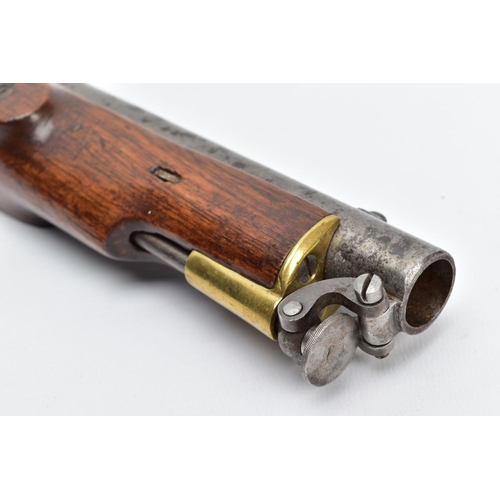 106 - AN ANTIQUE 13 BORE PERCUSSION CAVALRY PERCUSSION PISTOL fitted with an 8'' barrel, it bears no proof... 