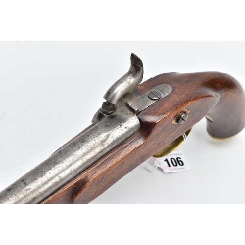 106 - AN ANTIQUE 13 BORE PERCUSSION CAVALRY PERCUSSION PISTOL fitted with an 8'' barrel, it bears no proof... 