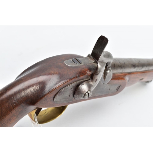 106 - AN ANTIQUE 13 BORE PERCUSSION CAVALRY PERCUSSION PISTOL fitted with an 8'' barrel, it bears no proof... 