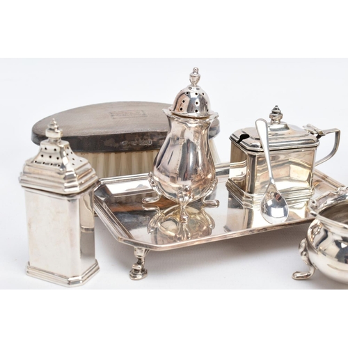 18 - A SELECTION OF SILVER CONDIMENTS AND ITEMS, to include a George V salt with spoon, plain polished bo... 