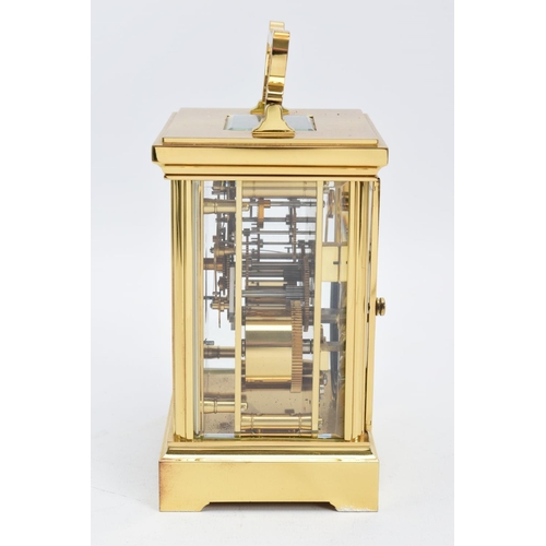 20 - A WOODFORD ENGLISH BRASS STRIKING CARRIAGE CLOCK, white dial with Brequet style hands, Roman numeral... 