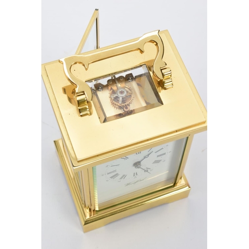 20 - A WOODFORD ENGLISH BRASS STRIKING CARRIAGE CLOCK, white dial with Brequet style hands, Roman numeral... 