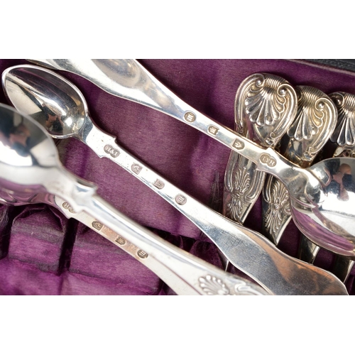 22 - A CASED VICTORIAN TEASPOON SET, to include twelve teaspoons and a pair of sugar tongs, each of King'... 