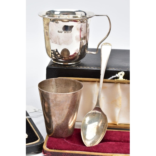 3 - A SELECTION OF SILVER ITEMS, to include a cased set of six George V plain polished teaspoons, each h... 